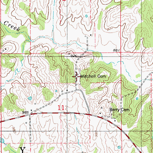 Topographic Map of Mitchell Cemetery, MO
