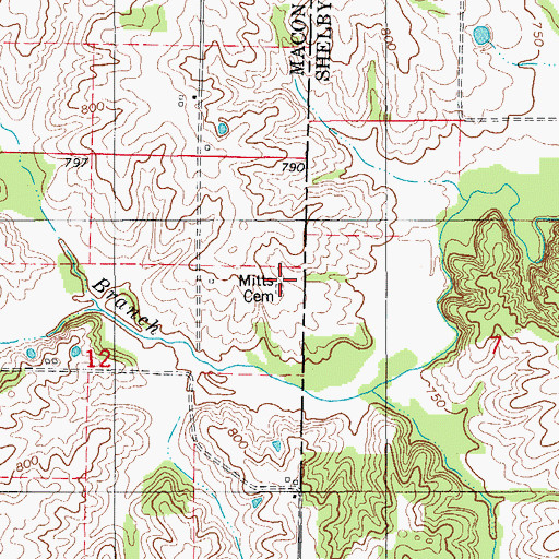 Topographic Map of Mitts Cemetery, MO