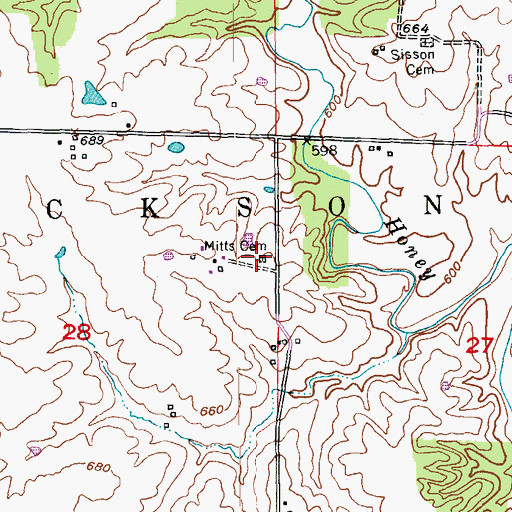 Topographic Map of Mitts Cemetery, MO