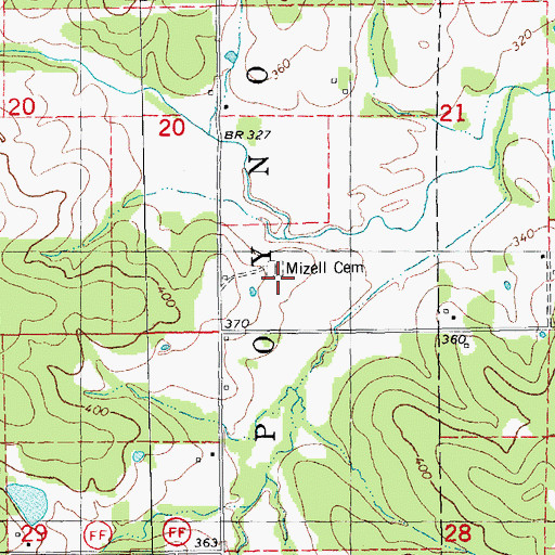 Topographic Map of Mizell Cemetery, MO