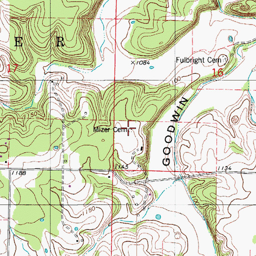 Topographic Map of Mizer Cemetery, MO