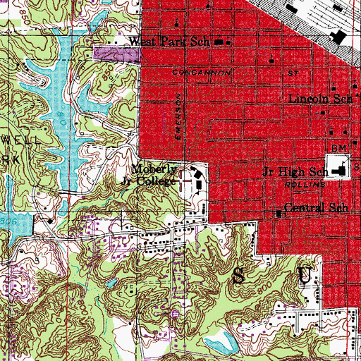 Topographic Map of Moberly Junior College, MO