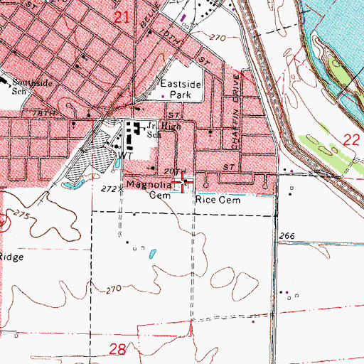 Topographic Map of Magnolia Cemetery, MO