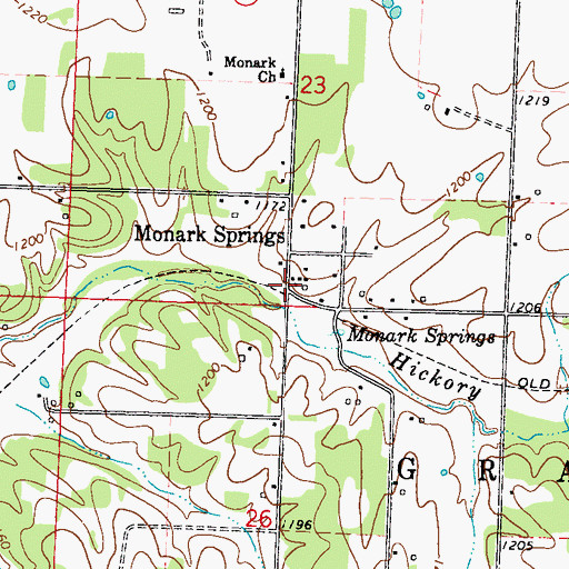Topographic Map of Monark Springs, MO