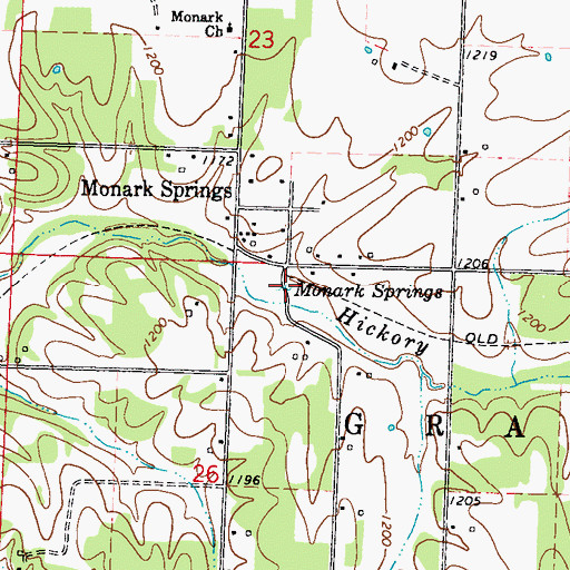 Topographic Map of Monark Springs, MO