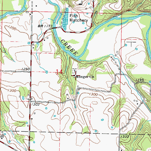 Topographic Map of Monger Church, MO
