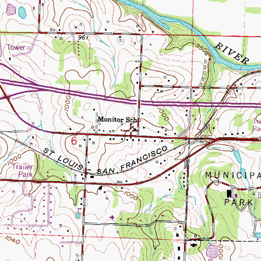 Topographic Map of Monitor School (historical), MO