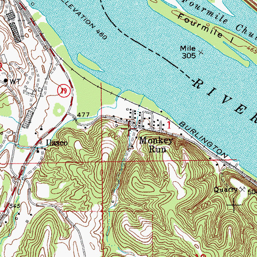 Topographic Map of Monkey Run, MO
