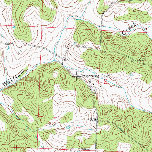 Topographic Map of Monsees Cemetery, MO