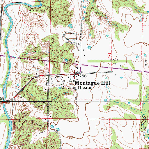 Topographic Map of Montague Hill, MO