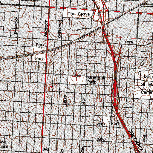 Topographic Map of Montgall Playground, MO