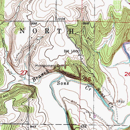 Topographic Map of Montgomery Cemetery, MO