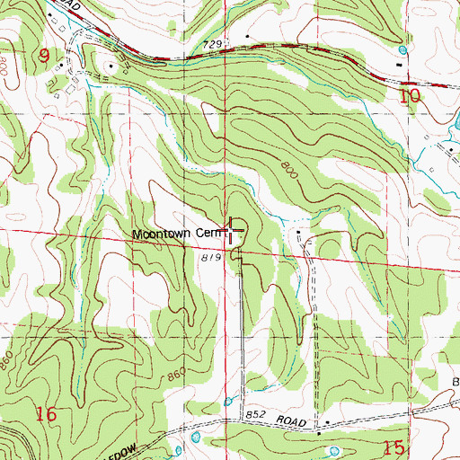 Topographic Map of Moontown Cemetery, MO
