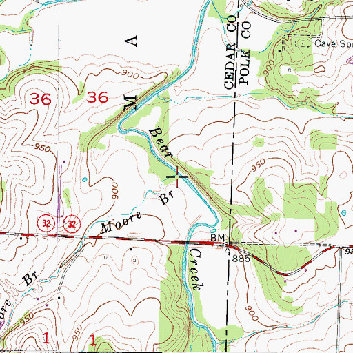 Topographic Map of Moore Branch, MO