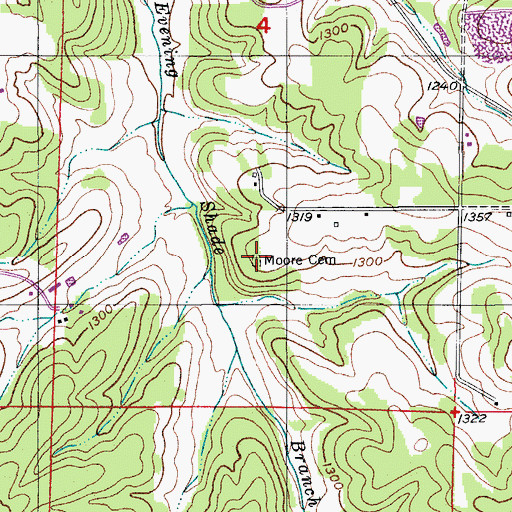 Topographic Map of Moore Cemetery, MO