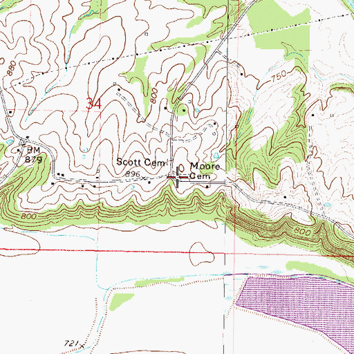 Topographic Map of Moore Cemetery, MO