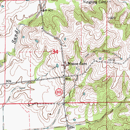 Topographic Map of Moore Cemetery, MO