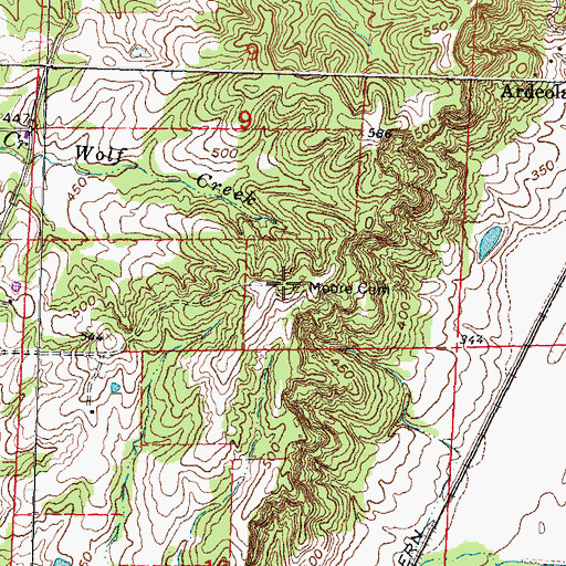 Topographic Map of Moore Cemetery, MO
