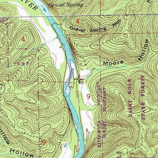 Topographic Map of Moore Hollow, MO