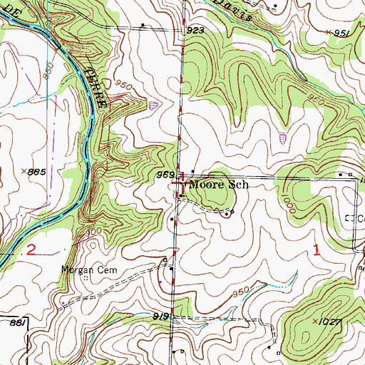 Topographic Map of Moore School, MO
