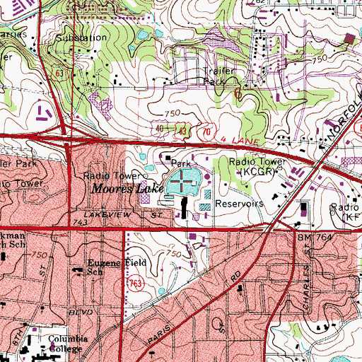 Topographic Map of Moores Lake, MO