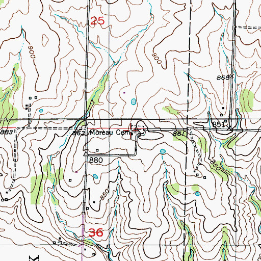 Topographic Map of Moreau Cemetery, MO