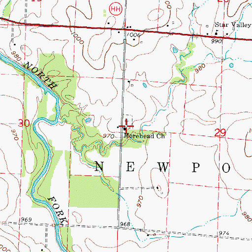 Topographic Map of Morehead Church, MO