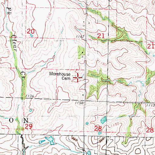 Topographic Map of Morehouse Cemetery, MO