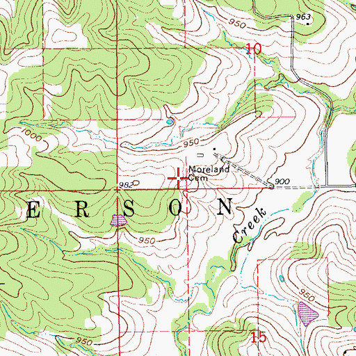Topographic Map of Moreland Cemetery, MO