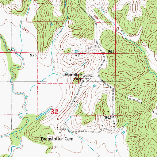 Topographic Map of Morelock Cemetery, MO