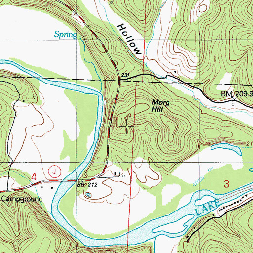 Topographic Map of Morg Hill, MO