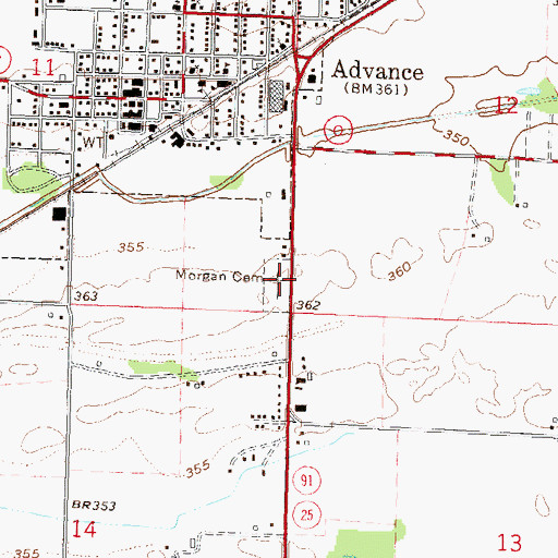 Topographic Map of Morgan Cemetery, MO