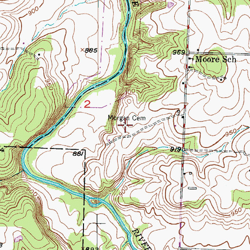 Topographic Map of Morgan Cemetery, MO