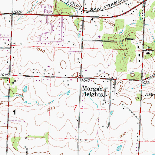 Topographic Map of Morgan Heights, MO