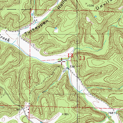 Topographic Map of Morgan Hollow, MO