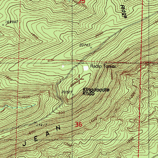 Topographic Map of Kingdoodle Knob, AR