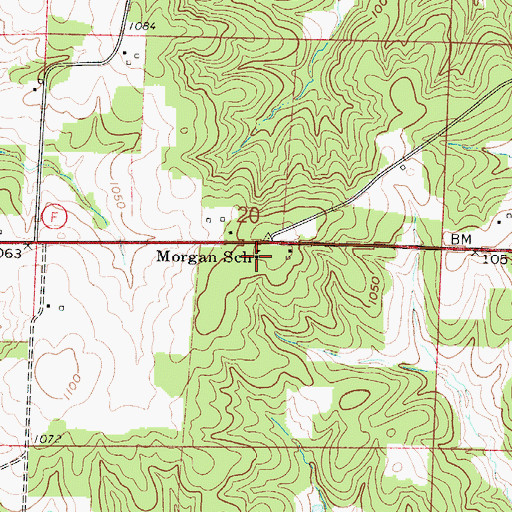 Topographic Map of Morgan School, MO