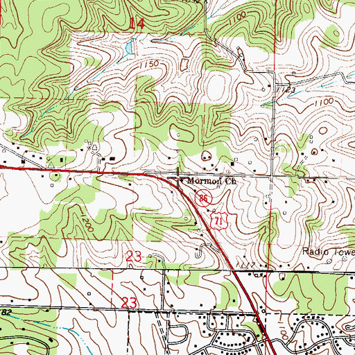 Topographic Map of Mormon Church, MO