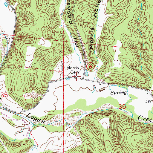 Topographic Map of Morris Cemetery, MO