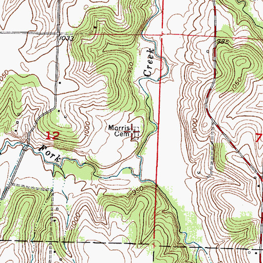 Topographic Map of Morris Cemetery, MO