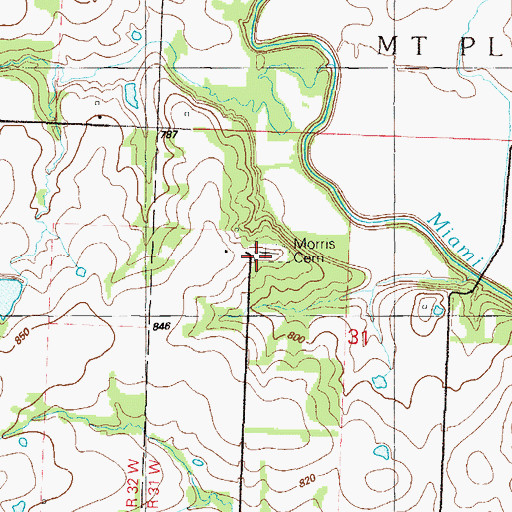 Topographic Map of Morris Cemetery, MO