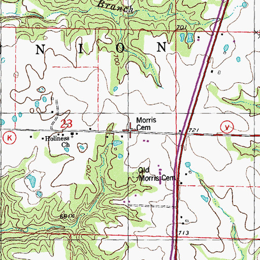Topographic Map of Morris Cemetery, MO