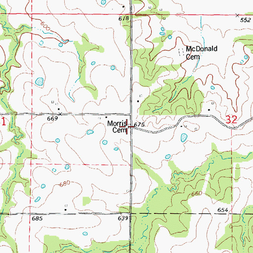 Topographic Map of Morris Cemetery, MO