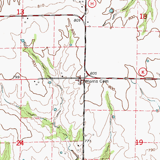 Topographic Map of Morris Cemetery, MO