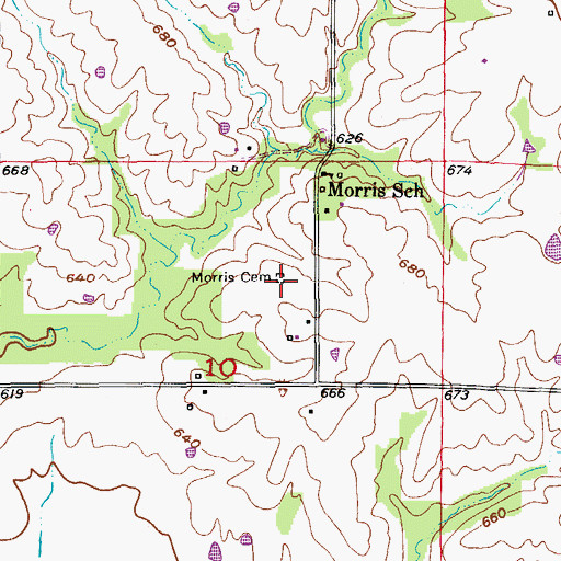 Topographic Map of Morris Cemetery, MO