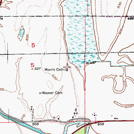 Topographic Map of Morris Cemetery, MO