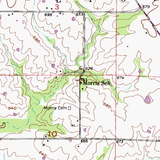 Topographic Map of Morris School, MO