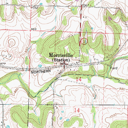 Topographic Map of Morrisville, MO