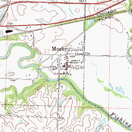 Topographic Map of Mosby, MO