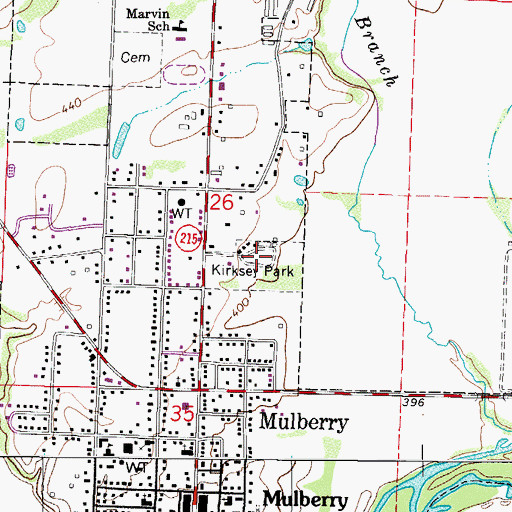 Topographic Map of Kirksey Park, AR